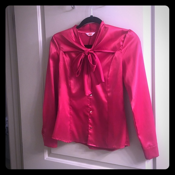 pink satin long sleeve blouse